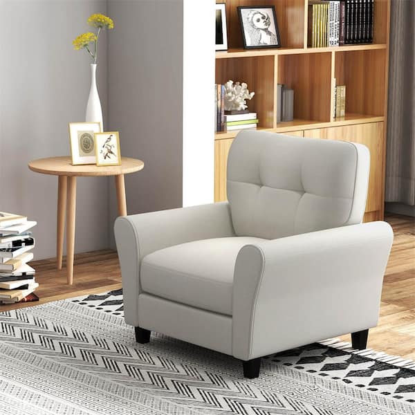 Costway Modern Accent Chair Beige Upholstered Mid-Century Armchair with Sturdy Legs