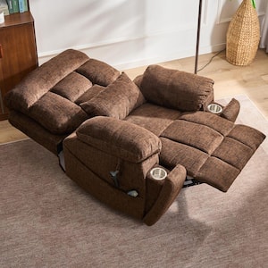 Enhanced Flagship Oversized Dual OKIN Motor Chenille Lift Recliner with Massage Heating and Assisted Standing-Chocolate