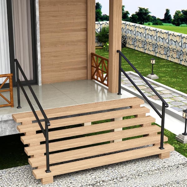 FUFU&GAGA 36 in. H x 82 in. W Black Iron Stair Railing Kit Handrails Adjustable Exterior Stair for Outdoor Steps Fit 5 or 6 Step