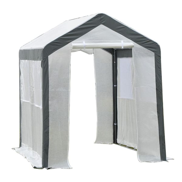 8' x 6' x 7' Walk-In Greenhouse, Outdoor Garden Warm Hot House with 4 Roll-up Windows, 2 Zippered Doors