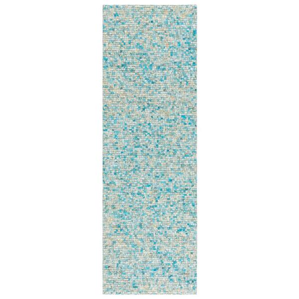 Studio Leather 2 ft. x 7 ft. Turquoise/Gold Geometric Abstract Runner Rug