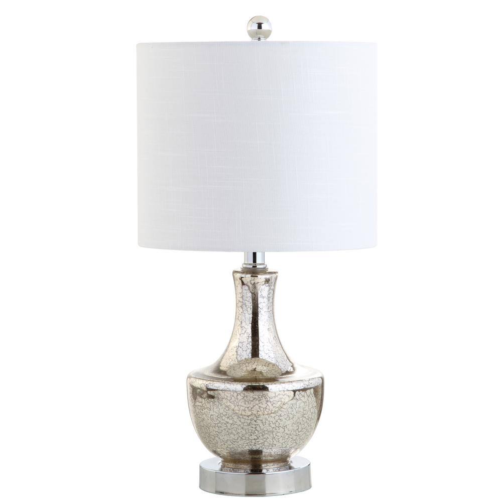 Silver Glass Teardrop Table Lamp with Linen Shade