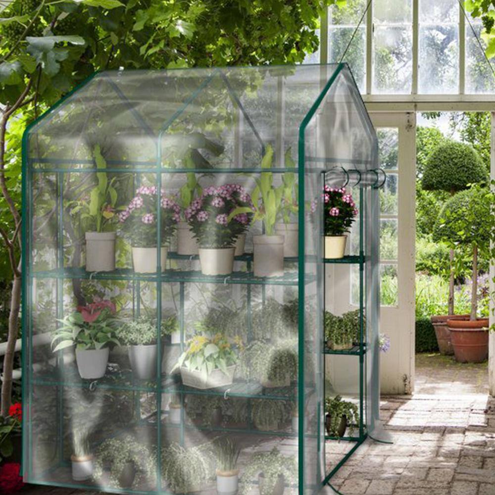 Clear PVC Walk-In Greenhouse with 8 Sturdy Shelves