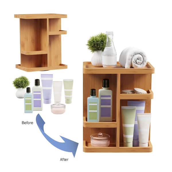 Lavendre Makeup Organizer Rack Wooden 360° Rotating Makeup Storage Cabinet  Desktop Sundries Cases Countertops Display Shelf