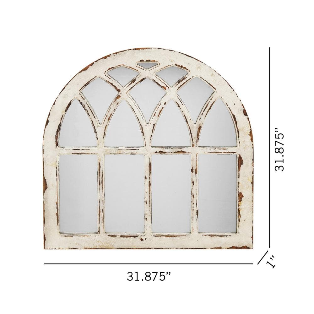 Distressed White and Gold Arched Wood Wall Mirror