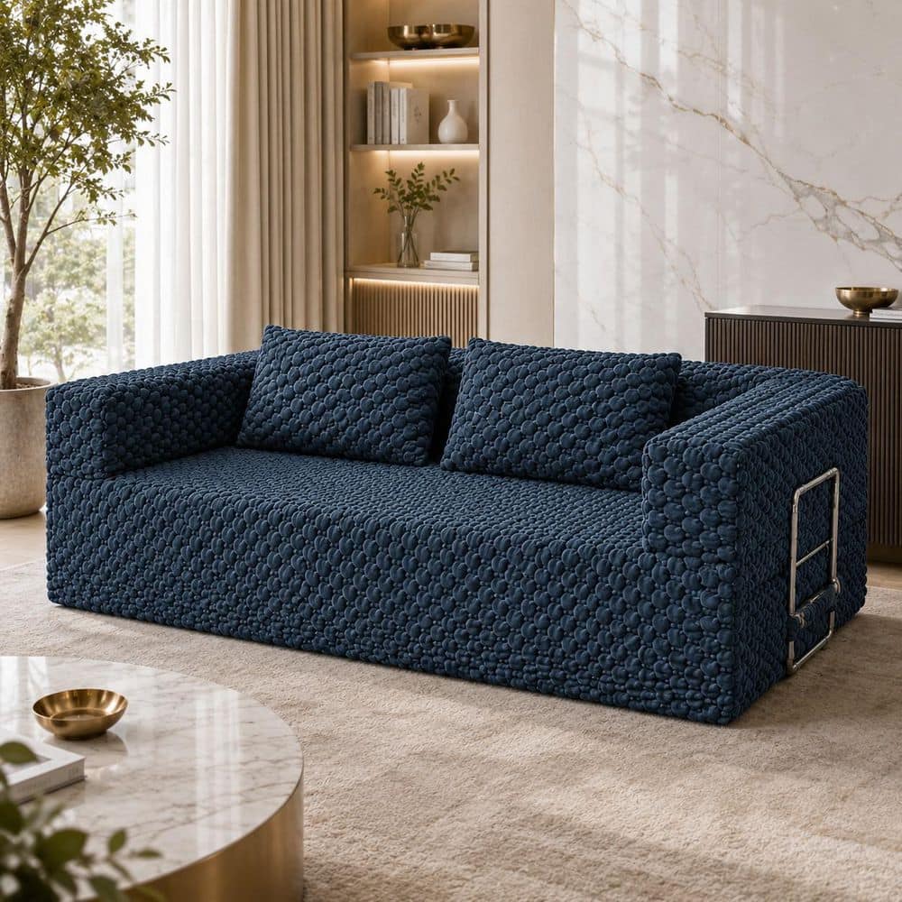 Navy Chenille Convertible Sleeper Square Arm Chaise Lounge with Pull-Out Bed price history on PriceWatchPro