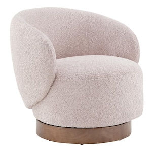 Noah Pink Performance Fabric Swivel Accent Chair Modern Upholstered Round Barrel Armchair for Bedroom or Living Room