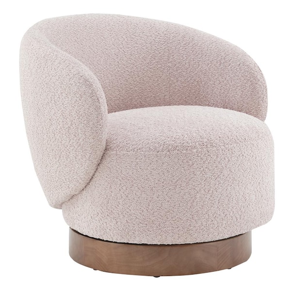 Spruce & Spring Noah Pink Performance Fabric Swivel Accent Chair Modern Upholstered Round Barrel Armchair for Bedroom or Living Room