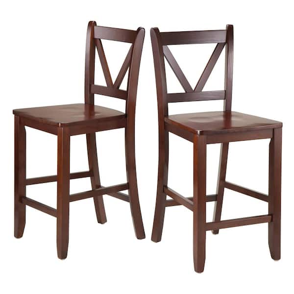 WINSOME WOOD Victor 24 in. V-back Walnut Counter Stools (Set of 2)