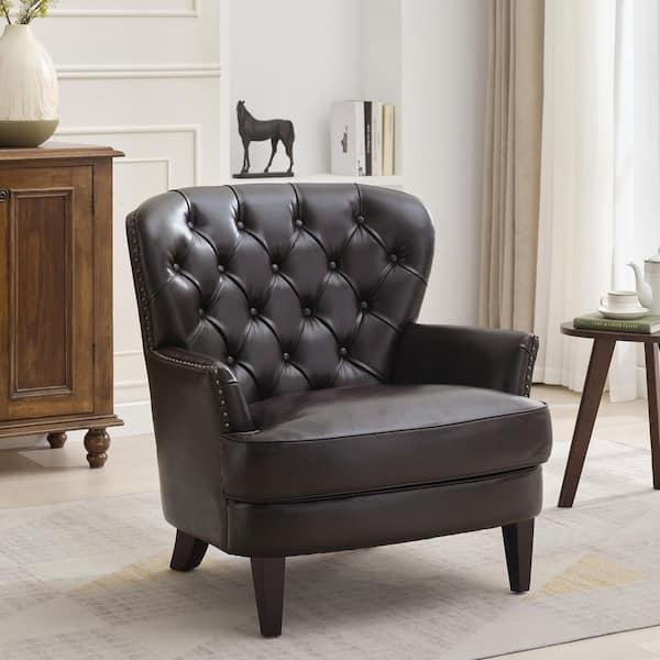 Noble House Tafton Brown Leather Tufted Club Chair