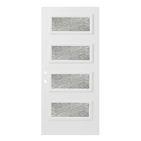 Stanley Doors 32 in. x 80 in. Lorraine Delta Satin 4 Lite Painted White Right-Hand Inswing Steel Prehung Front Door