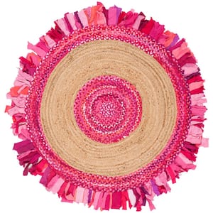 Cape Cod Pink/Natural 4 ft. x 4 ft. Round Striped Area Rug