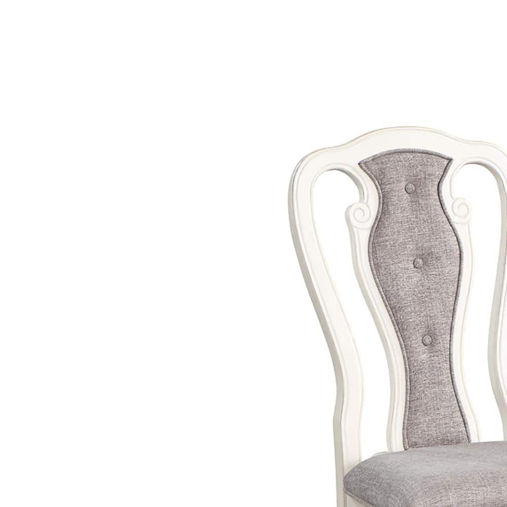 Florian Gray Fabric and Antique White Finish Slat Back Side Chair