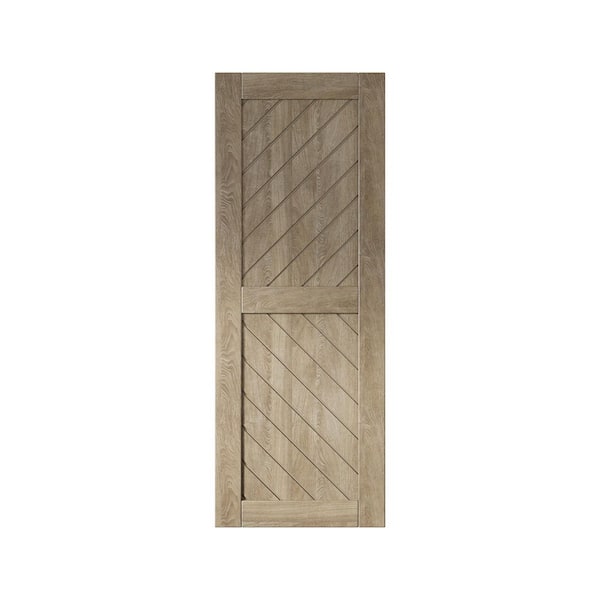 HOMACER XT3 26 in. x 80 in. C-Panel Solid Core Classic Gray Slanted Stripe Design Pine Wood Interior Sliding Barn Door Slab