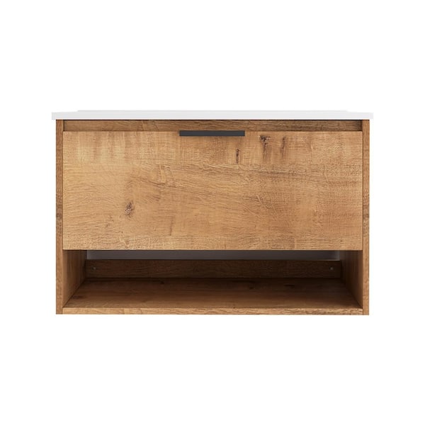 Unbranded 32 in. W x 18.31 in. D x 20.28 in. H Bath Vanity in Natural Wood with White Integrated Sink Ceramic