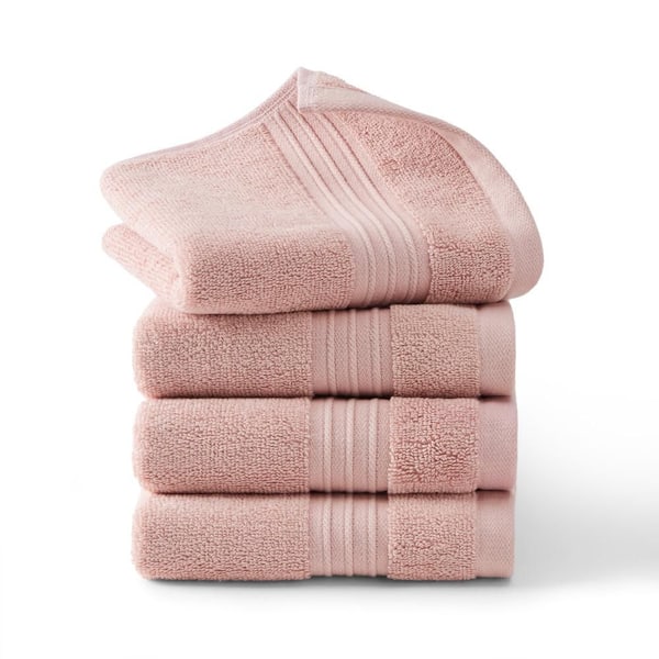 TOWN & COUNTRY LIVING Solid Dobby Border Cotton 13 in. x 13 in. Blush Washcloth Set 4-Pack