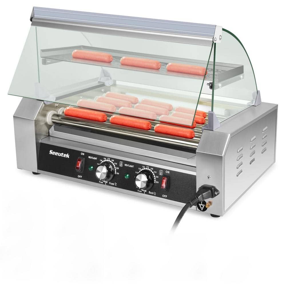 Silver Specialty Grill Hot Dog Roller 1100W 18 Hot Dogs 7 Rollers Sausage Grill Cooker Machine with Dual Temp