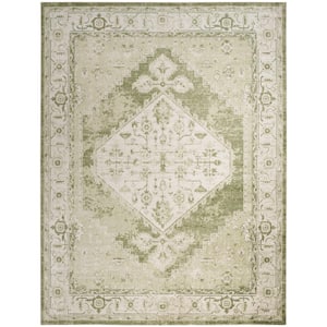 Astra Machine Washable Ivory Green 9 ft. x 12 ft. Center medallion Traditional Area Rug