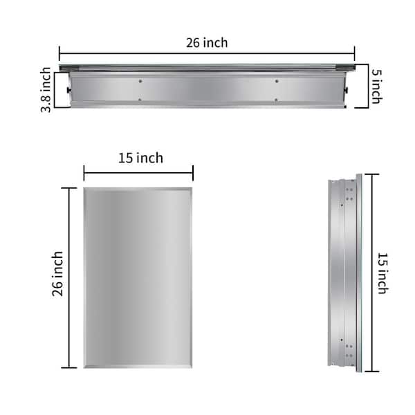 FORCLOVER 15 in. W x 26 in. H Rectangular Silver Aluminum Recessed