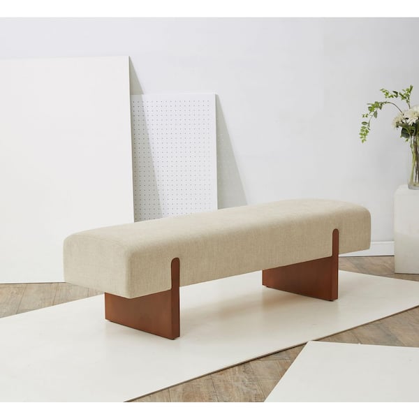 Kandiss 55.5 in. Beige/Brown Entryway Bench