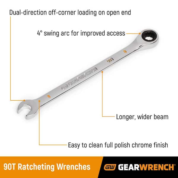 GEARWRENCH 1006137126 SAE/MM 90-Tooth Pro Combination Ratcheting Wrench Tool Set with Tray (18-Piece) - 2