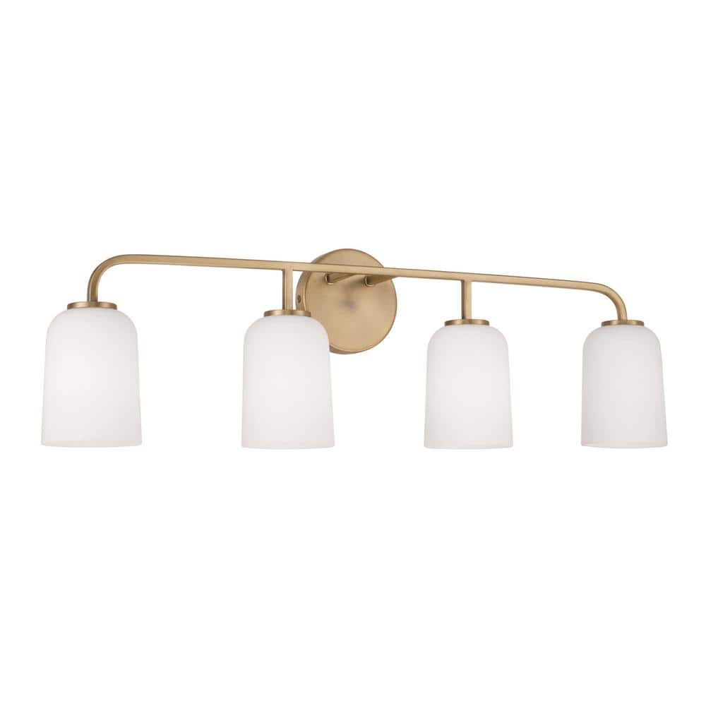 32.25 in. W x 9.75 in. H 4-Light Vanity Light in Aged Brass with Soft White Glass price history on PriceWatchPro