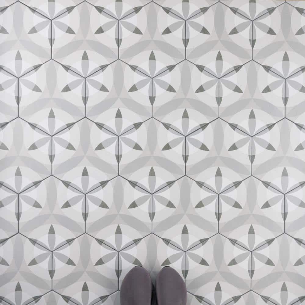 Hexatile 7"x 8" Gray Porcelain Patterned Wall & Floor Tile