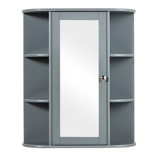 WELLFOR 23.5 in. W x 28 in. H Rectangular Gray MDF Surface Mount Medicine Cabinet with Mirror