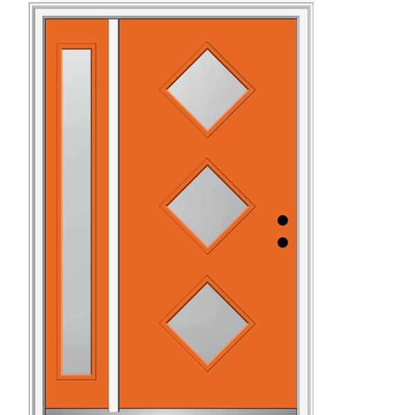 MMI Door 51 in. x 81.75 in. Aveline Frosted Glass Left-Hand 3-Lite Midcentury Painted Steel Prehung Front Door with Sidelite