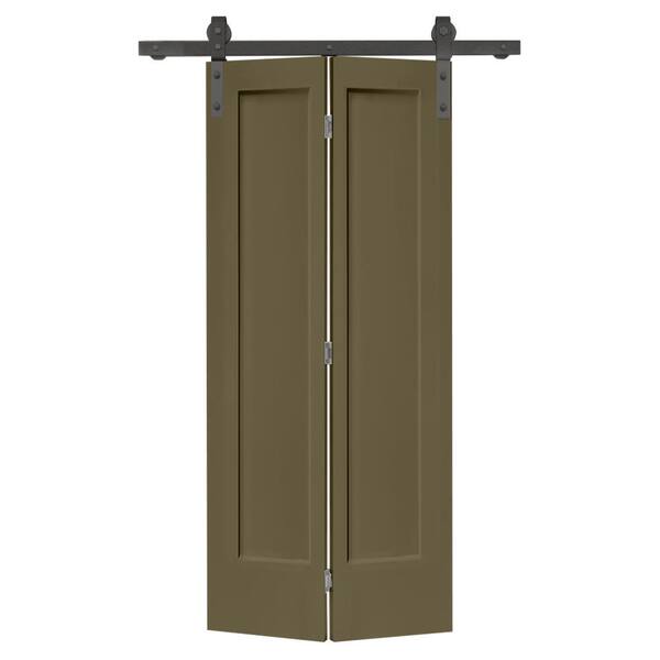 CALHOME 24 in. x 80 in. 1 Panel Shaker Olive Green Painted MDF Composite Bi-Fold Barn Door with Sliding Hardware Kit