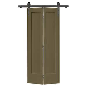 30 in. x 80 in. 1 Panel Shaker Olive Green Painted MDF Composite Bi-Fold Barn Door with Sliding Hardware Kit