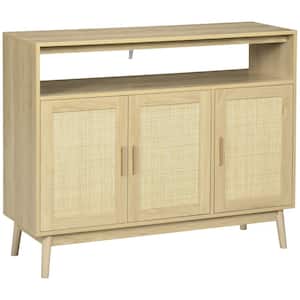 Natural Wood 47.25 in. W Kitchen Sideboard, Boho Buffet Cabinet with Doors and Adjustable Shelf, Coffee Bar Cabinet