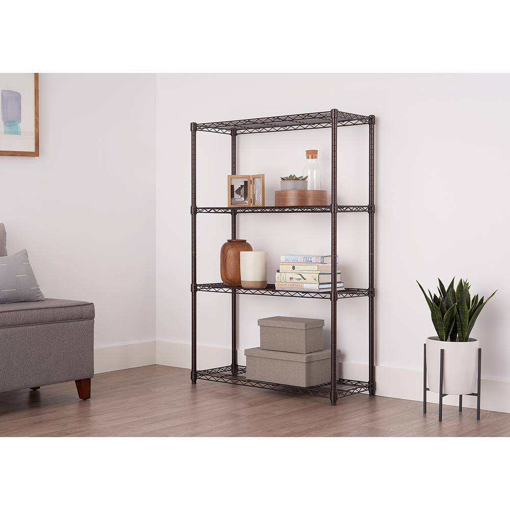 Industrial Black 4-Tier Adjustable Steel Wire Shelving Unit