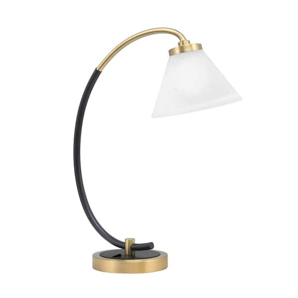 Unbranded Delgado 18.25 in. Matte Black and New Age Brass Accent Desk Lamp with White Muslin Glass Shade
