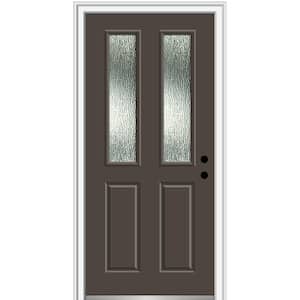 30 in. x 80 in. Left-Hand/Inswing Rain Glass Brown Fiberglass Prehung Front Door on 4-9/16 in. Frame