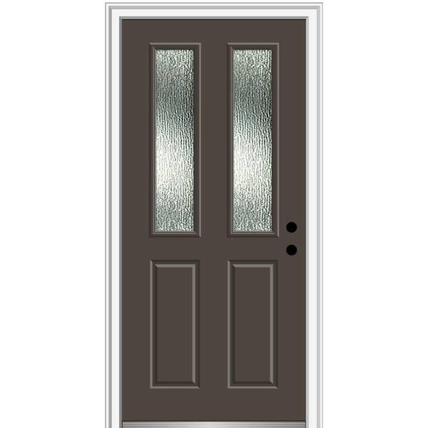 MMI Door 30 in. x 80 in. Left-Hand/Inswing Rain Glass Brown Fiberglass Prehung Front Door on 6-9/16 in. Frame