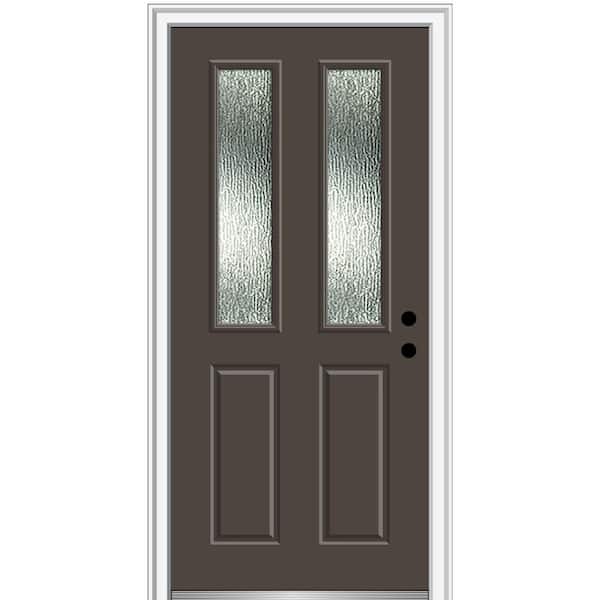MMI Door 32 in. x 80 in. Left-Hand/Inswing Rain Glass Brown Fiberglass Prehung Front Door on 6-9/16 in. Frame