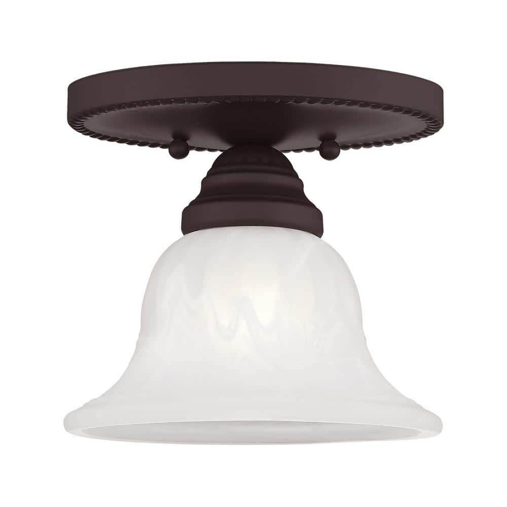 Bodenham 7 in. 1-Light Bronze Semi Flush Mount with White Alabaster Glass price history on PriceWatchPro
