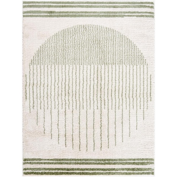 Livabliss Fossay Shag Green 5 ft. x 7 ft. Global Indoor Area Rug