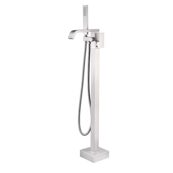 Vara 1-Handle 42.5 in. H Freestanding Tub Faucet with Hand Shower in Brushed Nickel