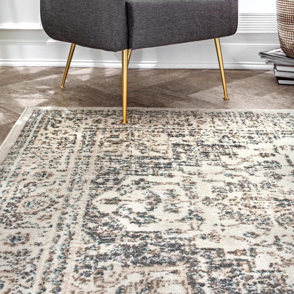Tanith Cream and Gray Medallion Synthetic Area Rug