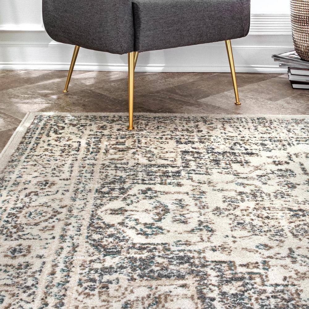 Tanith Cream and Beige Synthetic Medallion Area Rug 3x5