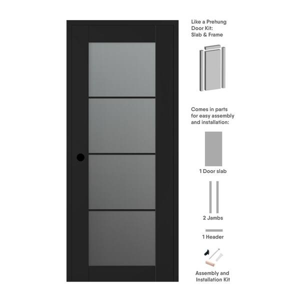 Belldinni Vona 32 in. x 96 in. Right-Handed 4-Lite Frosted Glass Black Matte Composite DIY-Friendly Single Prehung Interior Door