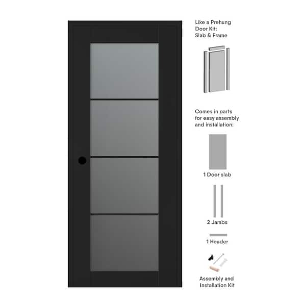 Belldinni Vona 28 in. x 80 in. Right-Hand 4-Lite Frosted Glass Black Matte Composite DIY-Friendly Single Prehung Interior Door