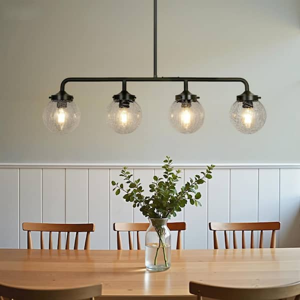 Kinlea Large 33 in. 4-Light Black Island Chandelier with Clear Textured Glass Shades for Kitchen Island