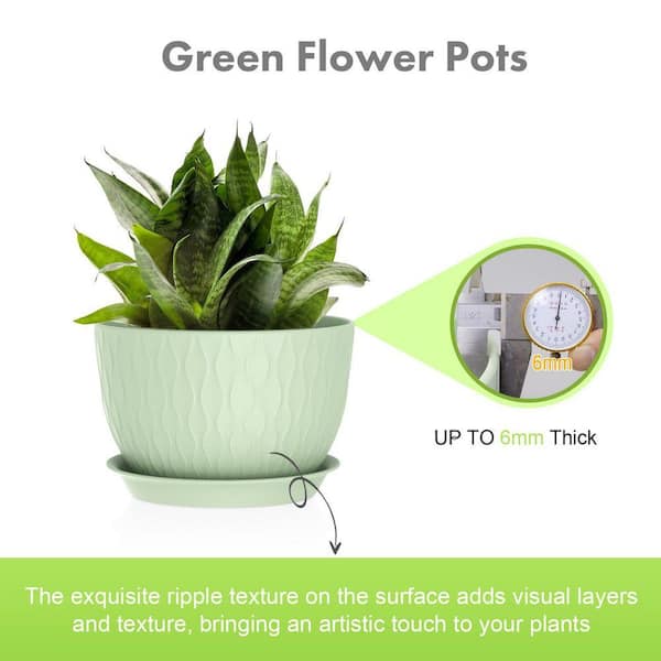 Primehome Large Plastic Plant Pots Set of 3, 12/10/9 Inch Green Ripple  Design Planters with Saucers, Indoor Outdoor Use HD-VANK-PSVS-14 - The Home  Depot
