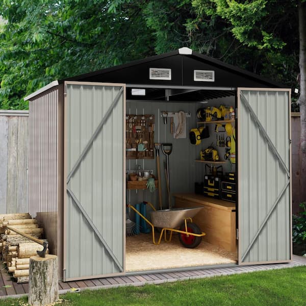 Sizzim 6 ft. W x 4 ft. D Gray Metal Storage Shed with Lockable Door and Vents for Tool, Garden, Bike (22 sq. ft.)