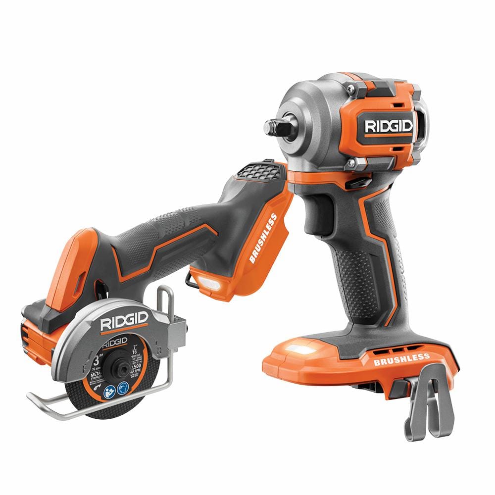 Ridgid 18 Volt Subcompact Lithium Ion Brushless Cordless 3 8 In Impact Wrench And 3 In Multi Material Saw Tools Only R87207b R87547b The Home Depot