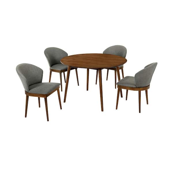 Armen Living Arcadia and Juno 48 in. 5-Piece Round Wood Charcoal and Walnut Dining Set