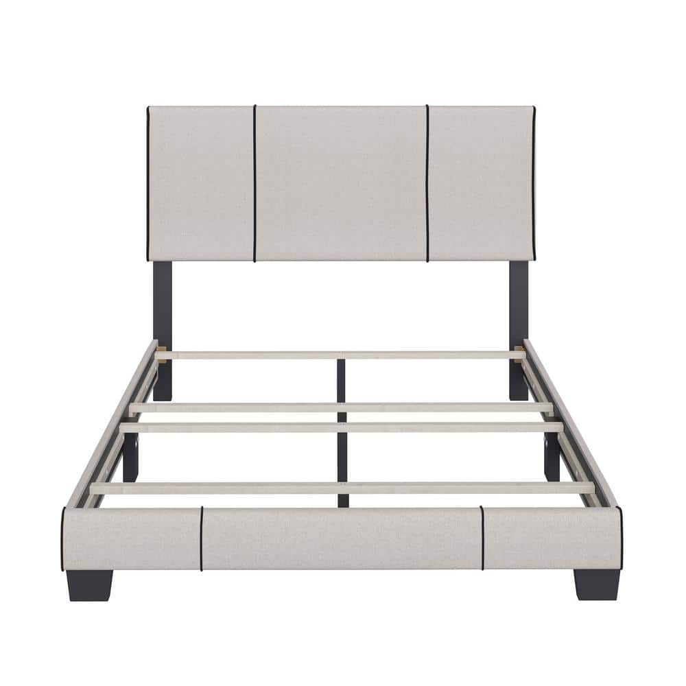 Lucena Off-White Linen Upholstered Queen Platform Bed with Adjustable Headboard